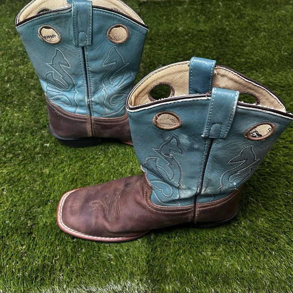 Masterson Boot Co Brown Teal Leather Western Cowboy Boots RB2010Y‎ Size 5M